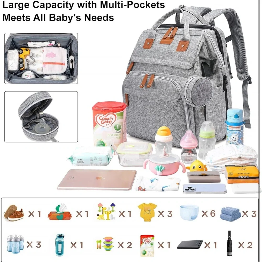 Baby‎ Diaper Bag Backpack - 7-in 1-Gray